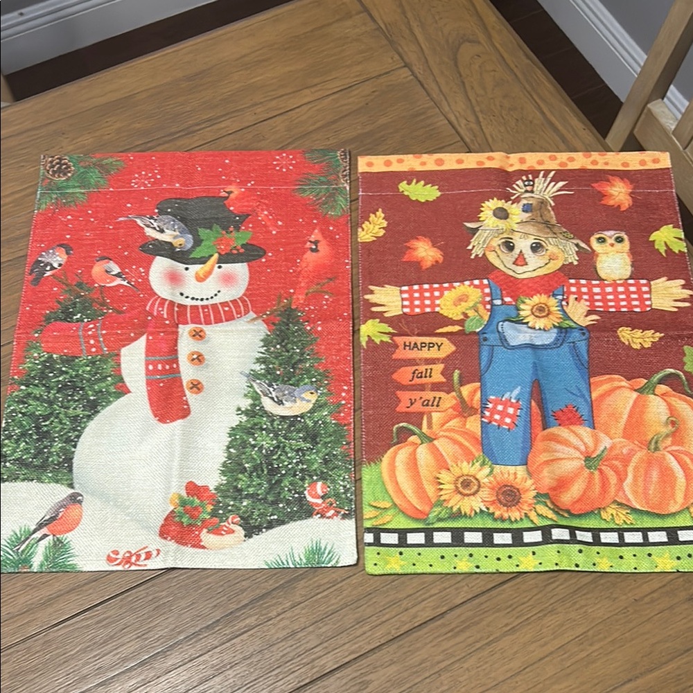 Festive Holiday Garden Flags Set - Snowman and Scarecrow
